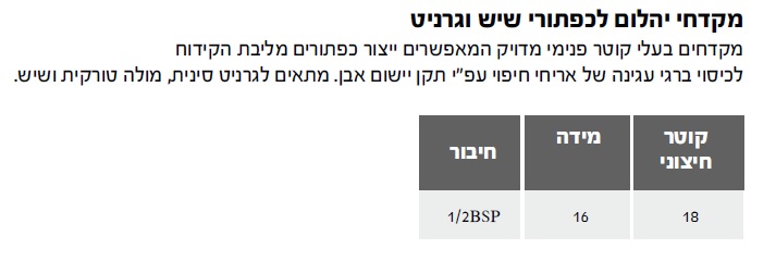מקדח כוס יהלום לכפתורי גרניט 16 מ"מ — מידות ופרטים
