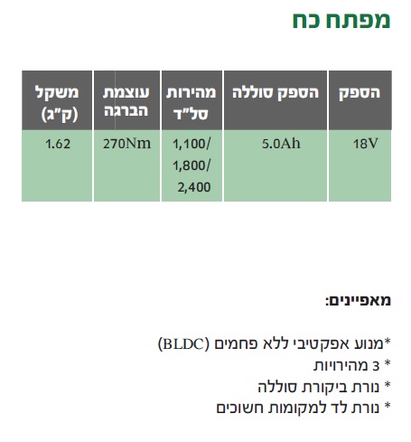מפתח כח IW118BL N270 18V 1/2 — מידות ופרטים